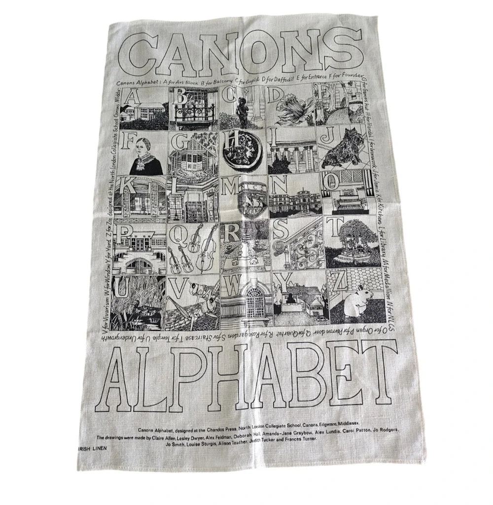 Rare vintage Irish linen tea towel featuring a 